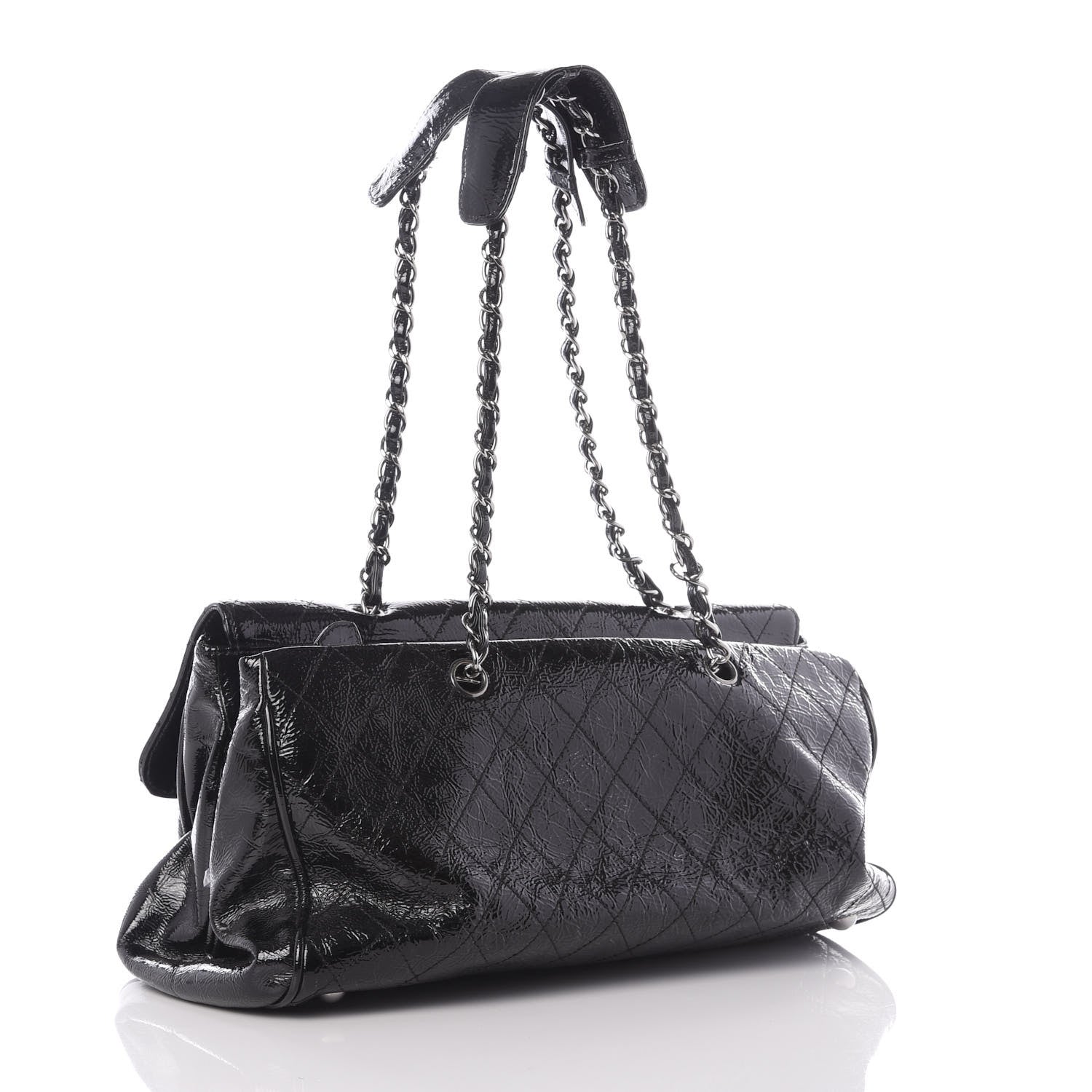 Chanel Distressed Patent Quilted Ritz Flap Bag Black 2 of 9