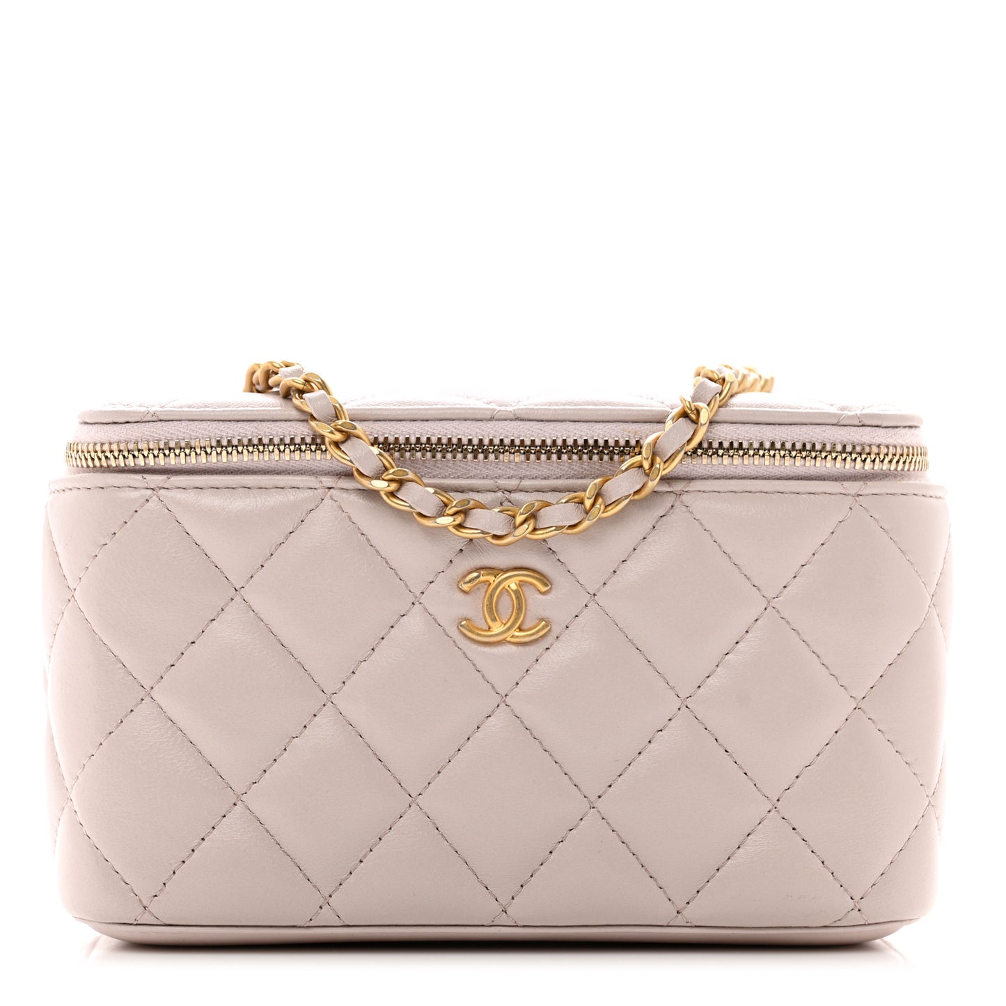 Lambskin Quilted Pearl Crush Small Vanity Case With Chain Light Purple