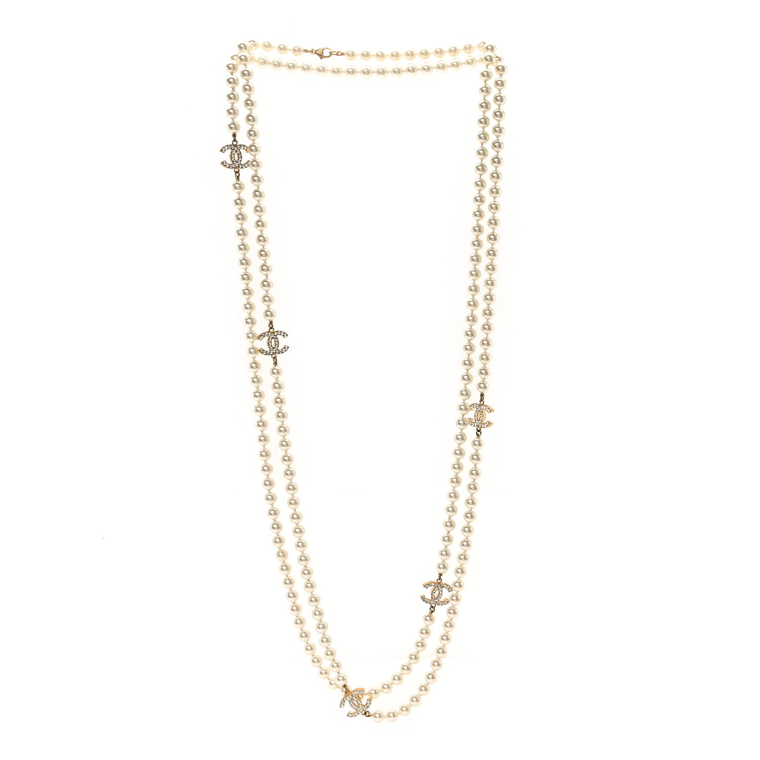 Chanel Crystal Pearl CC Long Necklace Gold 3 of 6