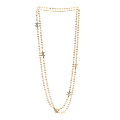 Chanel Crystal Pearl CC Long Necklace Gold 3 of 6