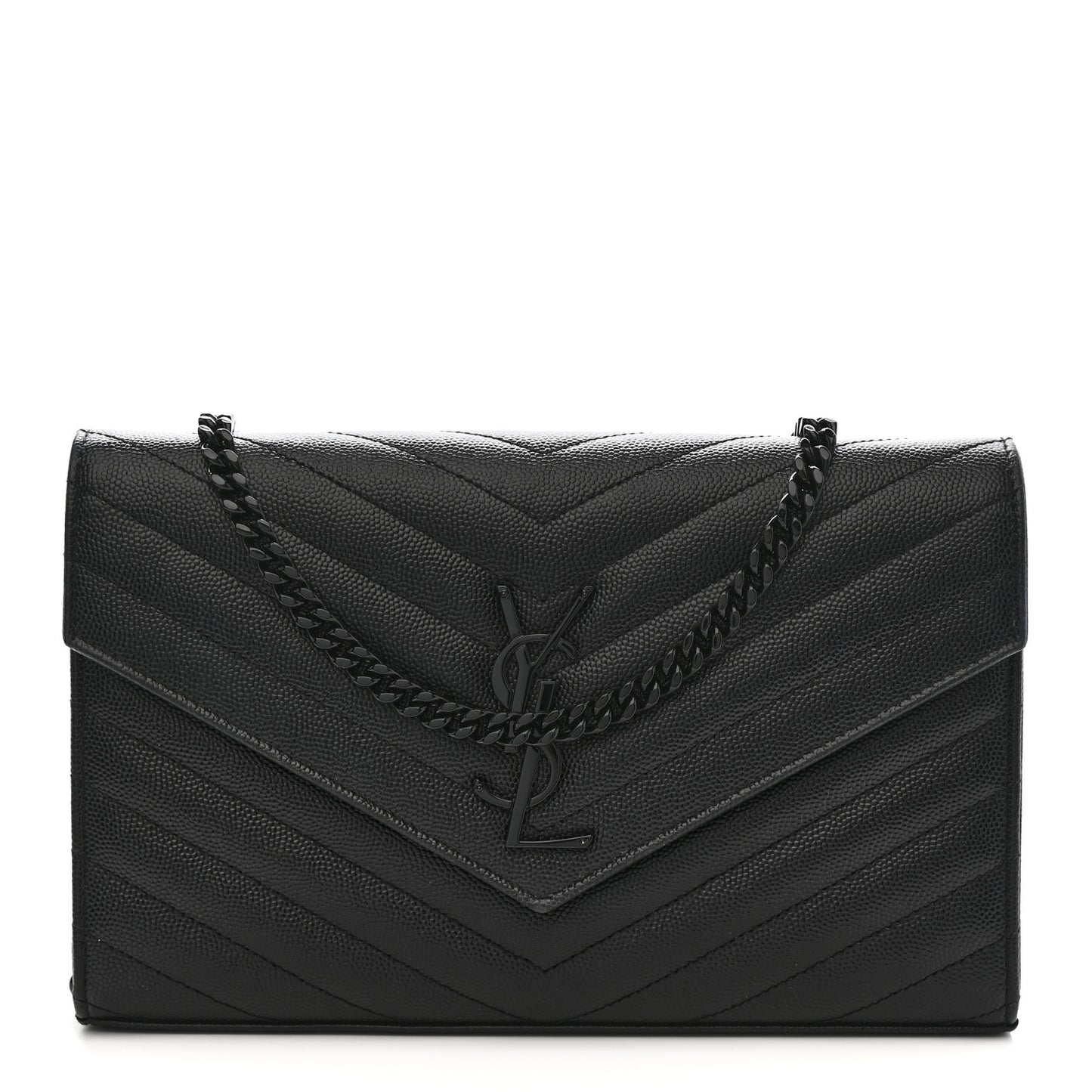 Grain De Poudre Matelasse Chevron Monogram Monochrome Chain Wallet Black