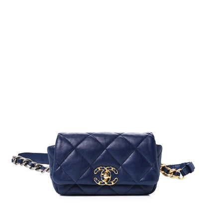 Chanel Goatskin Quilted Chanel 19 Waist Bag Dark Blue 1 of 11