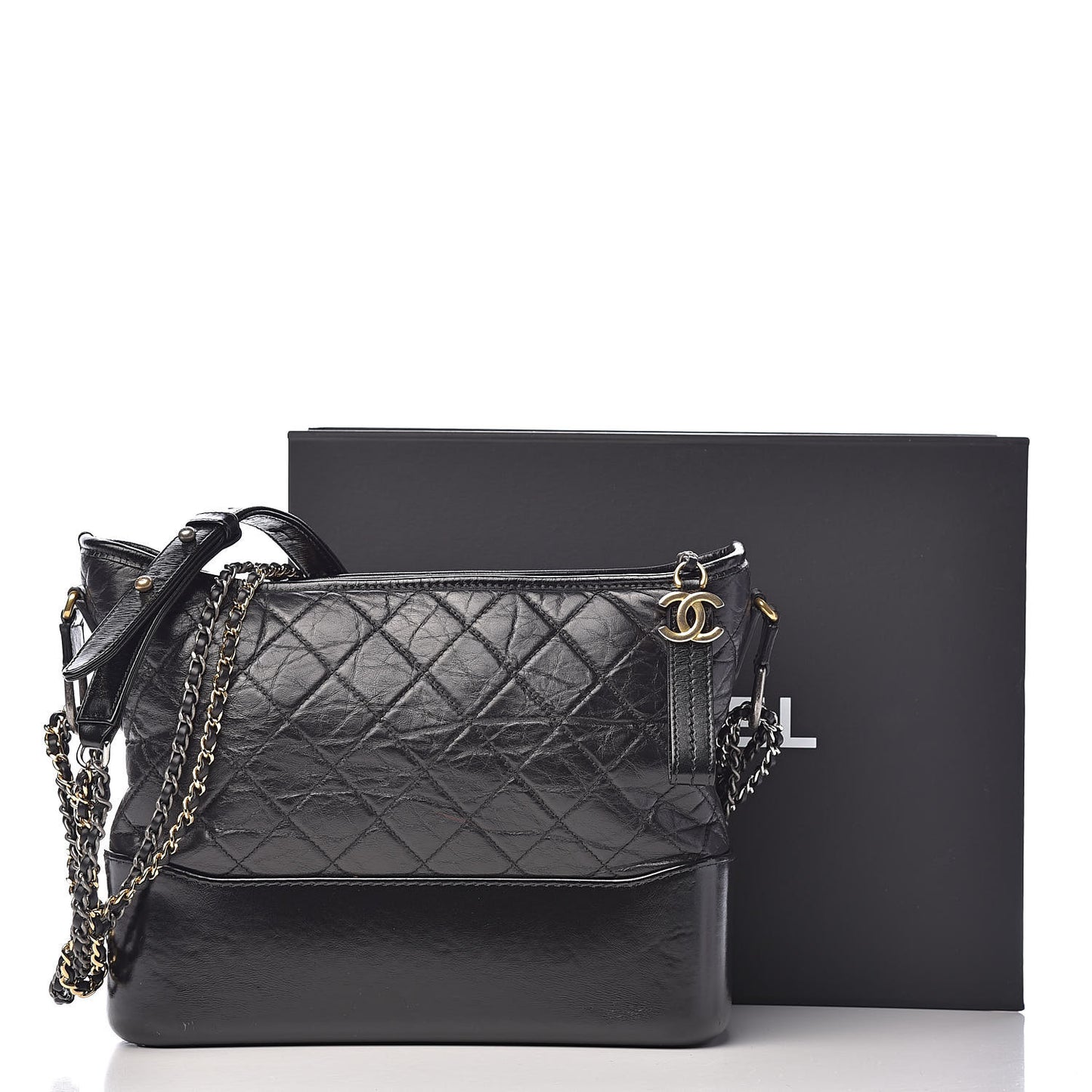 Aged Calfskin Quilted Medium Gabrielle Hobo Black