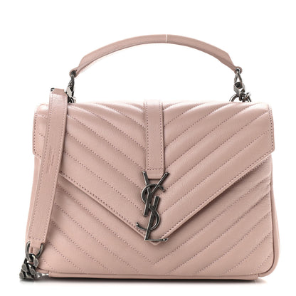 Saint Laurent Sheepskin Matelasse Chevron Monogram Medium College Bag Rose Poudre 1 of 9