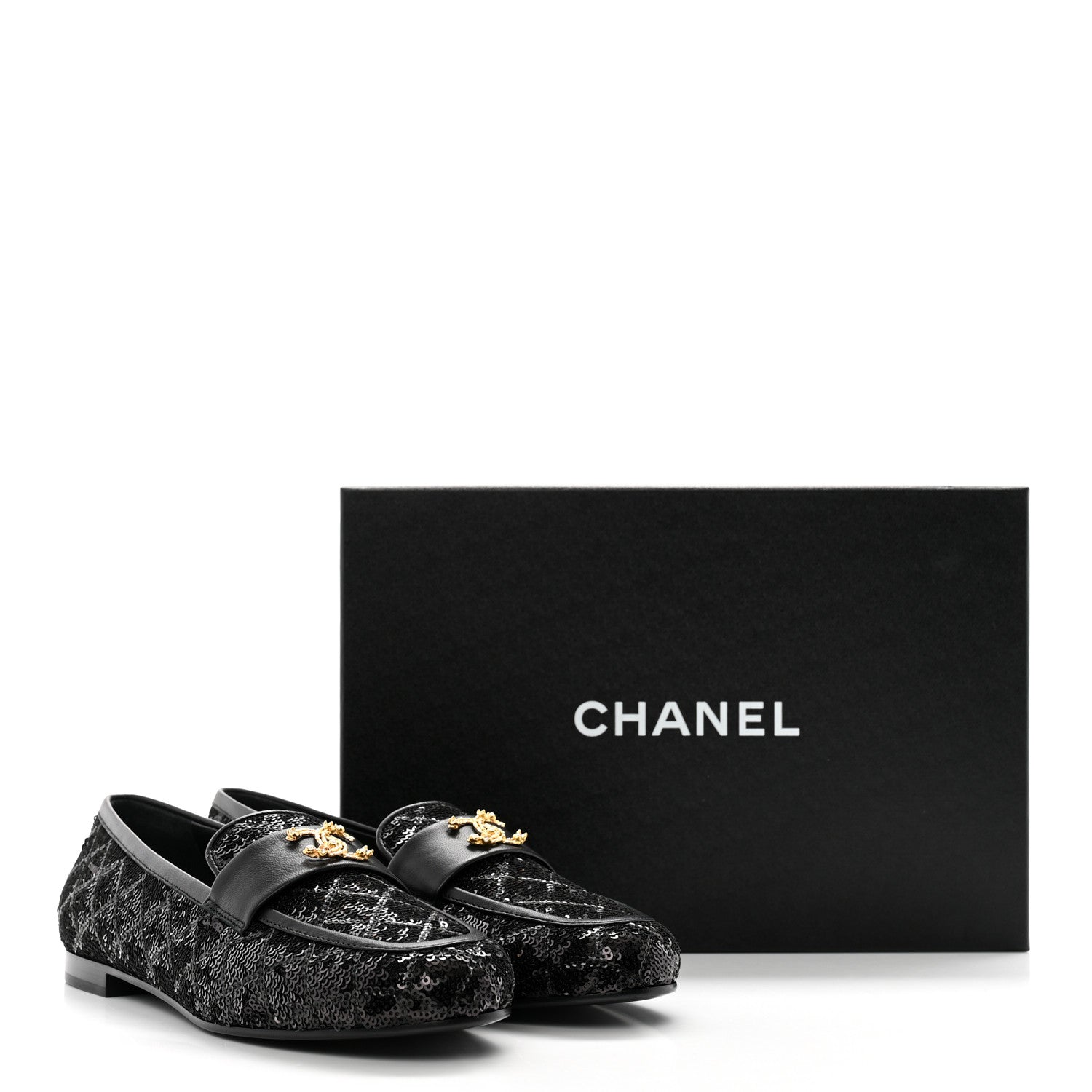 Chanel Sequin Lambskin Quilted CC Loafers 38.5 Black 9 of 9