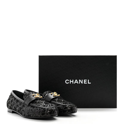 Chanel Sequin Lambskin Quilted CC Loafers 38.5 Black 9 of 9
