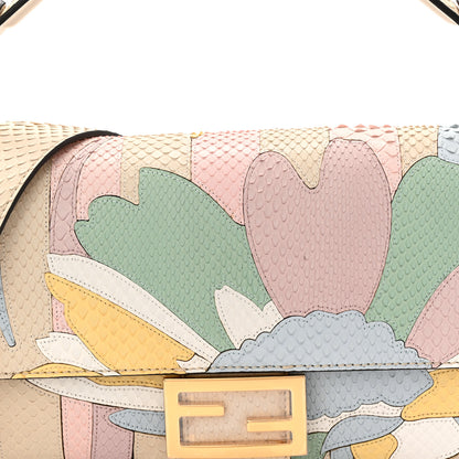 Fendi Snakeskin Floral Stitched Baguette Latte Multicolor 8 of 11