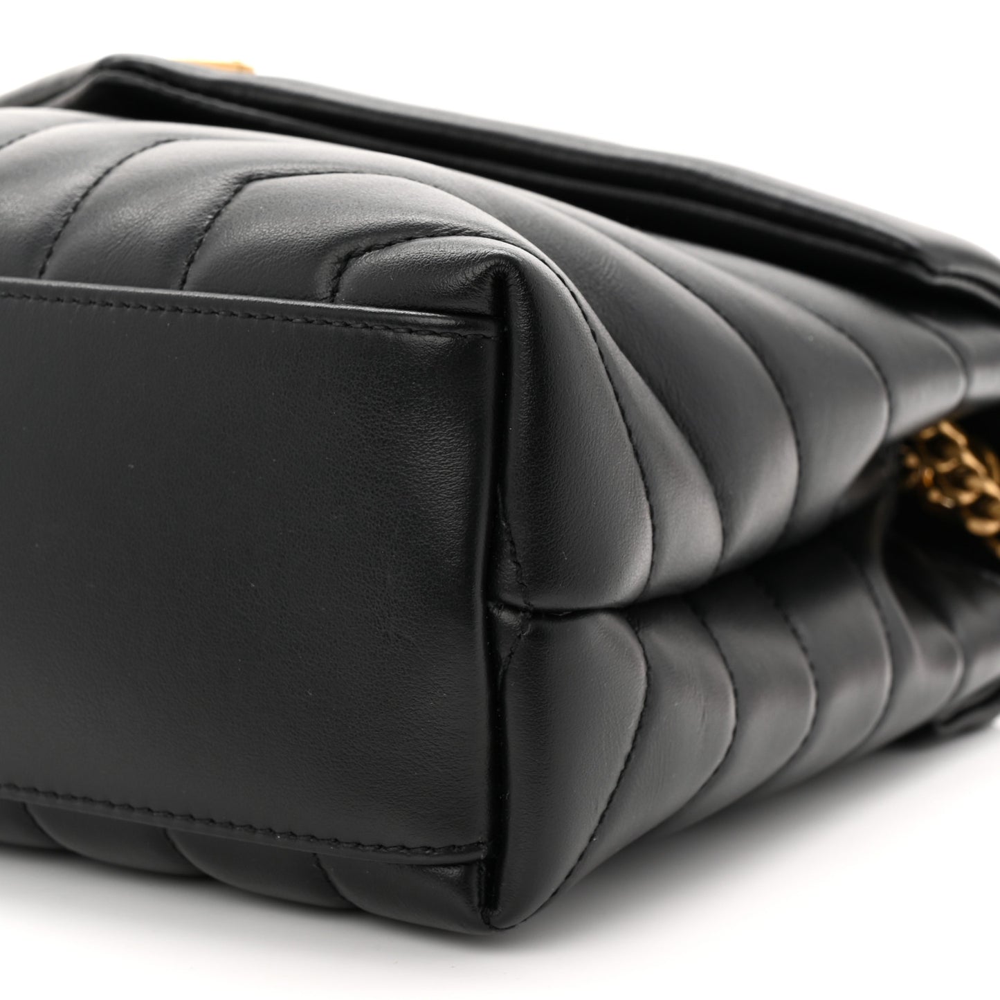 Calfskin Y Quilted Monogram Small Loulou Chain Satchel Black