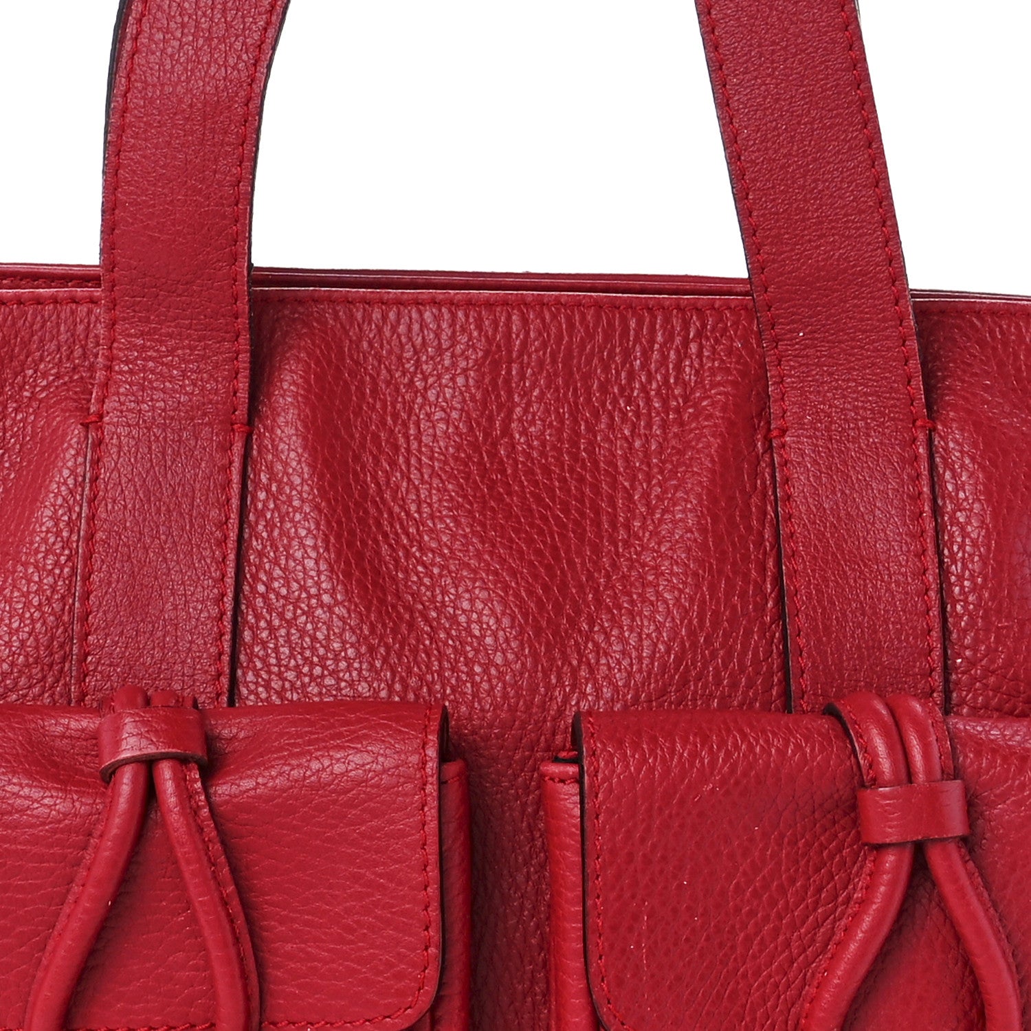 Burberry Grainy Calfskin House Check Horn Toggle Tote Red 8 of 9