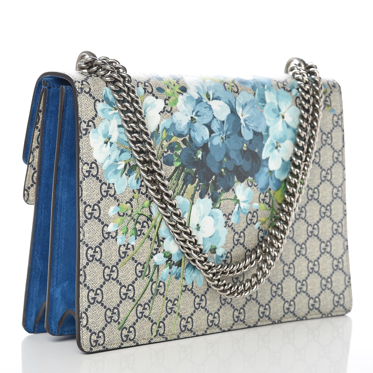 Gucci GG Supreme Monogram Blooms Medium Dionysus Shoulder Bag Beige Navy Vintage Blue 4 of 12