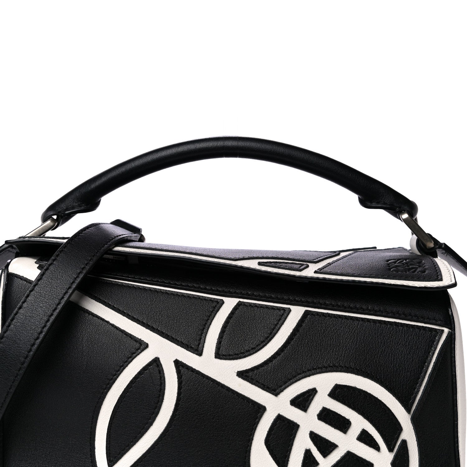 Loewe Calfskin Small Roses Puzzle Bag Black White 9 of 10