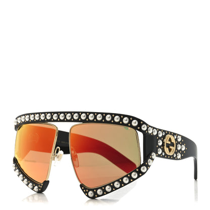 Gucci Acetate Pearl Rectangular Frame Sunglasses GG0234S Black Orange 1 of 6