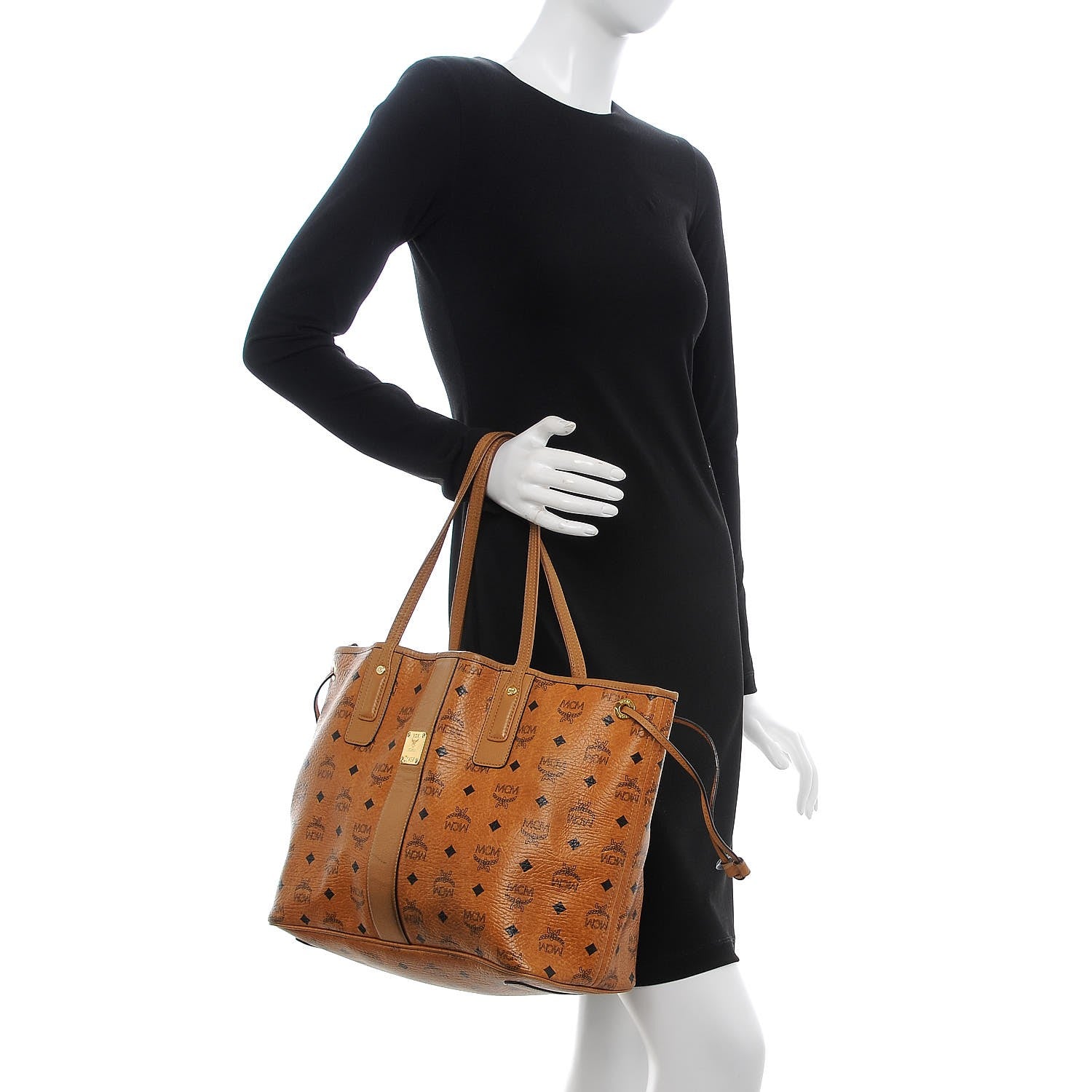 MCM Visetos Medium Liz Reversible Shopper Tote Cognac 2 of 15
