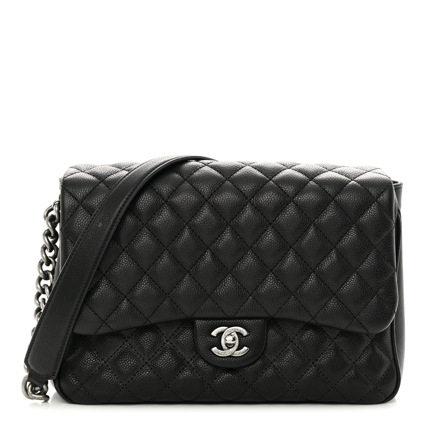 Caviar Quilted Medium Rock In Rome Single Flap Black