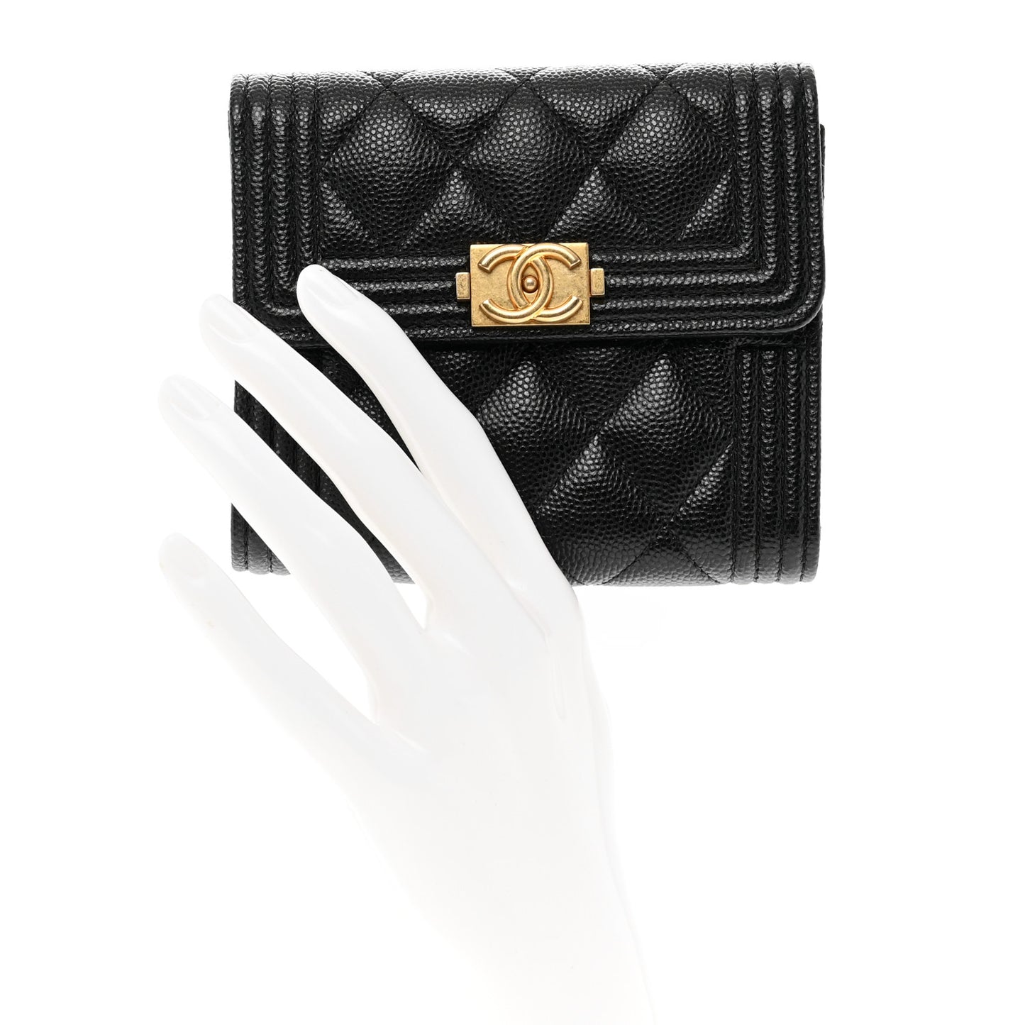 Caviar Quilted Compact Boy Wallet Black