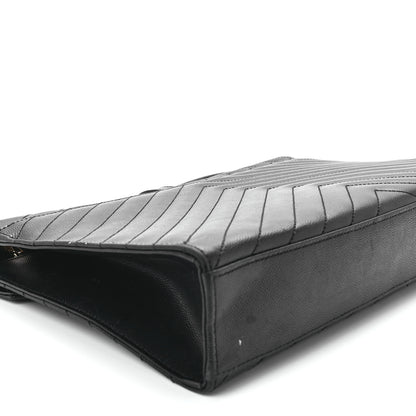 Saint Laurent Grain De Poudre Matelasse Chevron Large Monogram Satchel Black 10 of 11