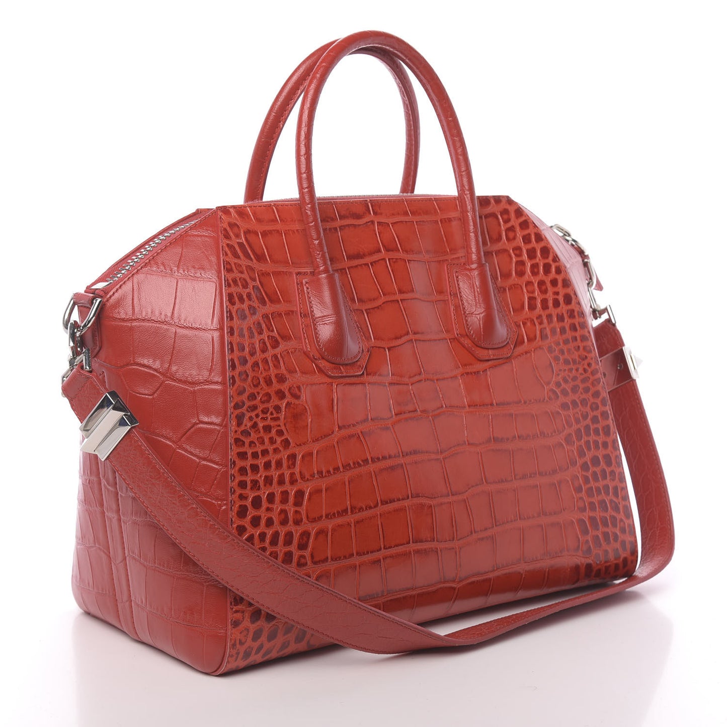 Calfskin Crocodile Embossed Medium Antigona Red