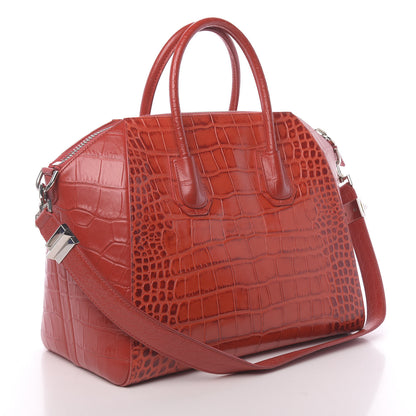 Givenchy Calfskin Crocodile Embossed Medium Antigona Red 3 of 17