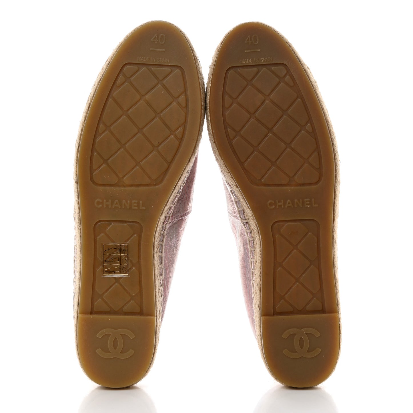 Laminated Lambskin Grosgrain Embroidered CC Espadrilles 40 Pink Silver Black