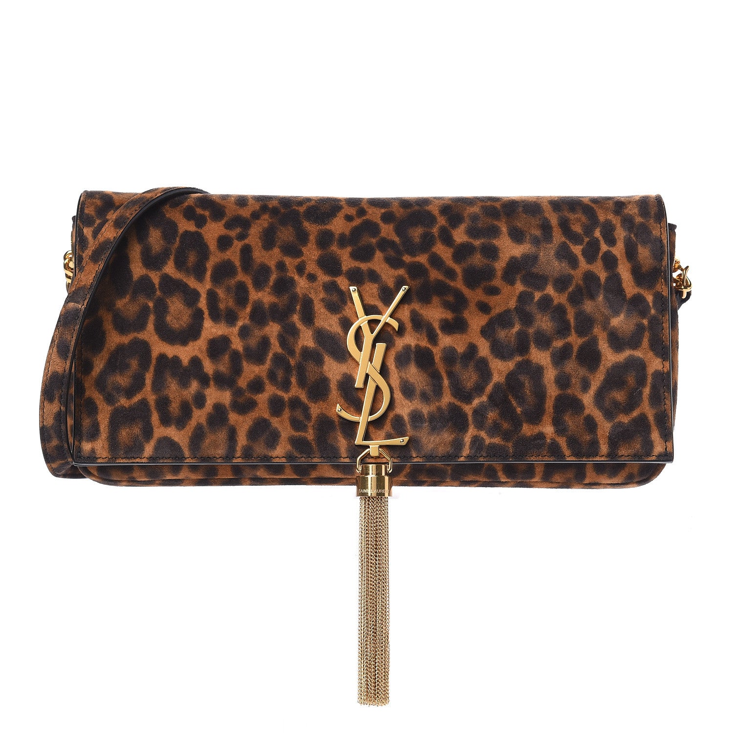 Saint Laurent Suede Leopard Print Monogram Tassel Kate 99 Naturale 1 of 8