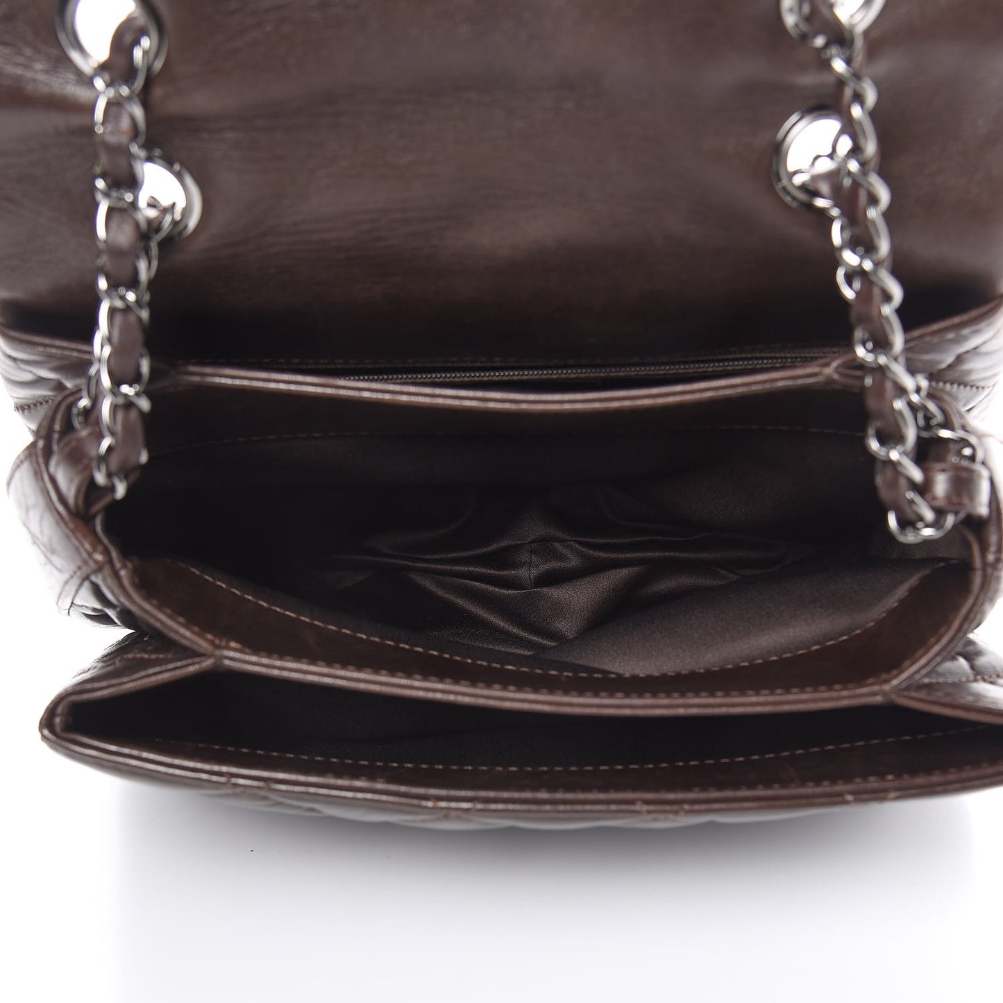 Lambskin Quilted Large 3 Flap Dark Brown