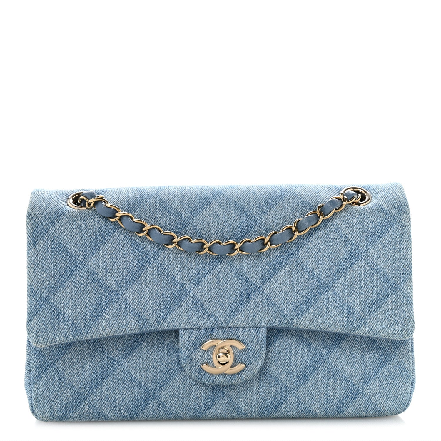 Chanel Printed Denim Quilted Medium Double Flap Light Blue 1 of 12