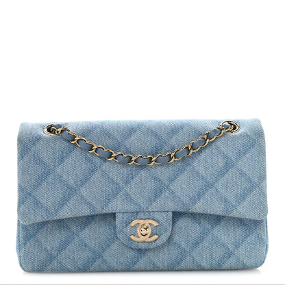 Chanel Printed Denim Quilted Medium Double Flap Light Blue 1 of 12