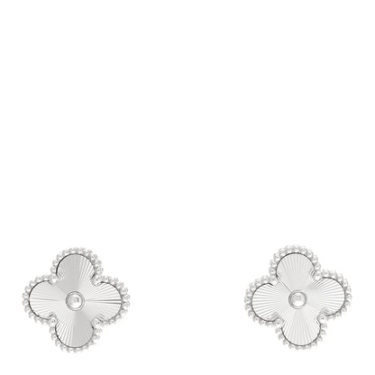 Van Cleef & Arpels 18K White Gold Guilloche Vintage Alhambra Earrings 1 of 5