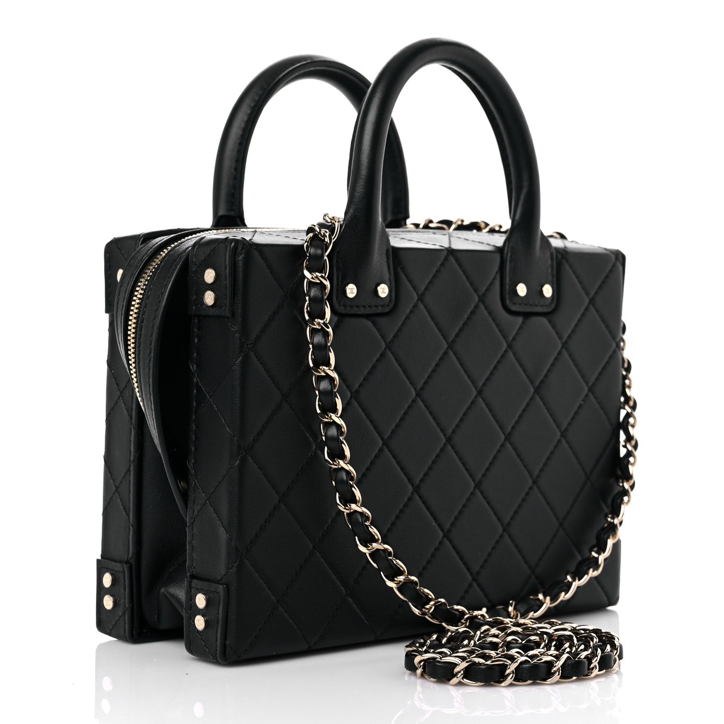 Calfskin Quilted Studded Square Vanity Case Black
