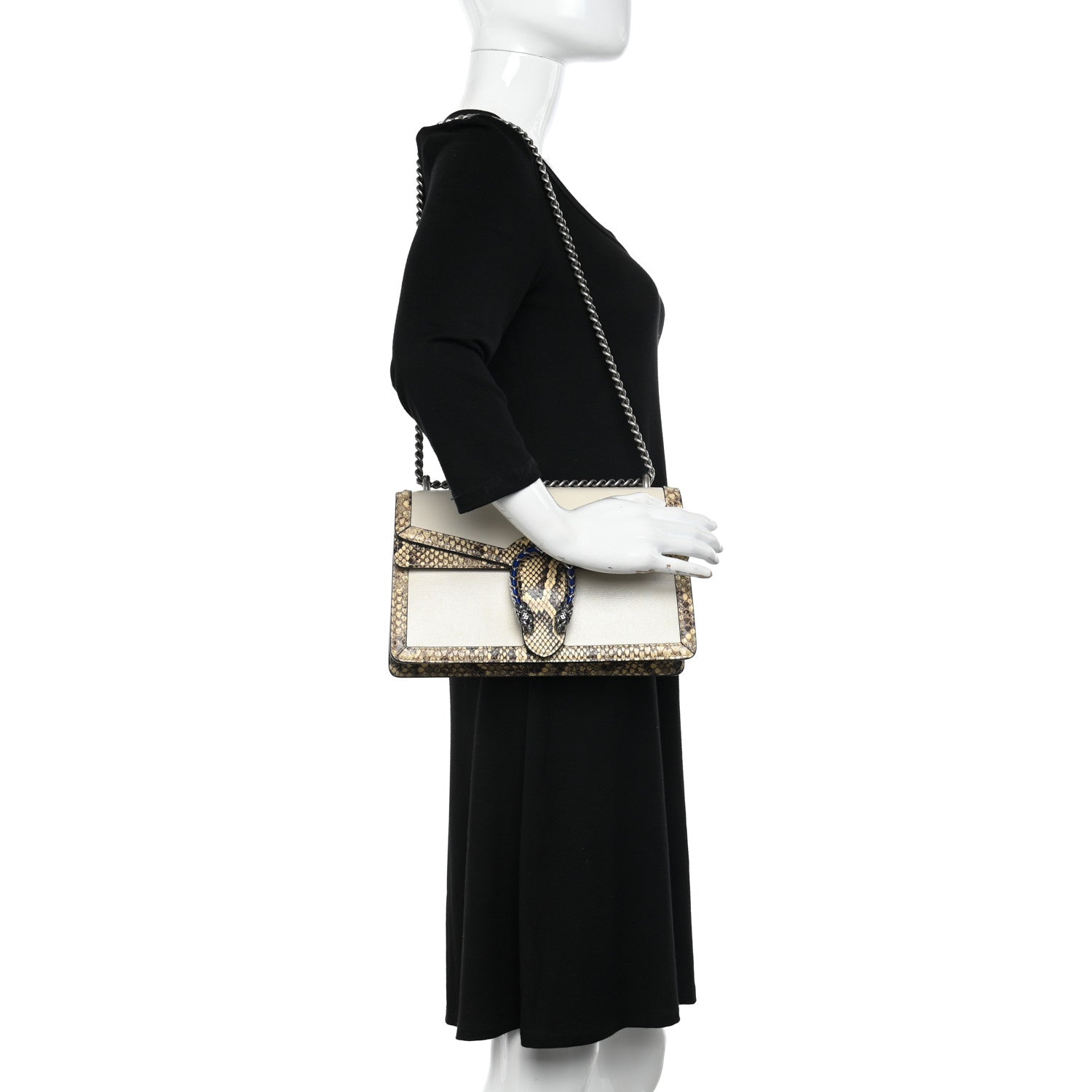 Gucci Calfskin Snakeskin Enamel Small Dionysus Shoulder Bag White Beige Electric Blue 2 of 13