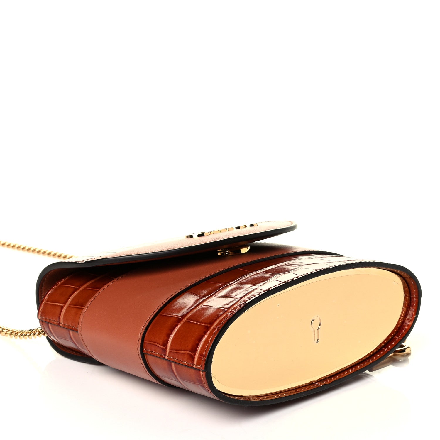 Chloe Calfskin Crocodile Embossed Small Aby Lock Chestnut Brown 3 of 4
