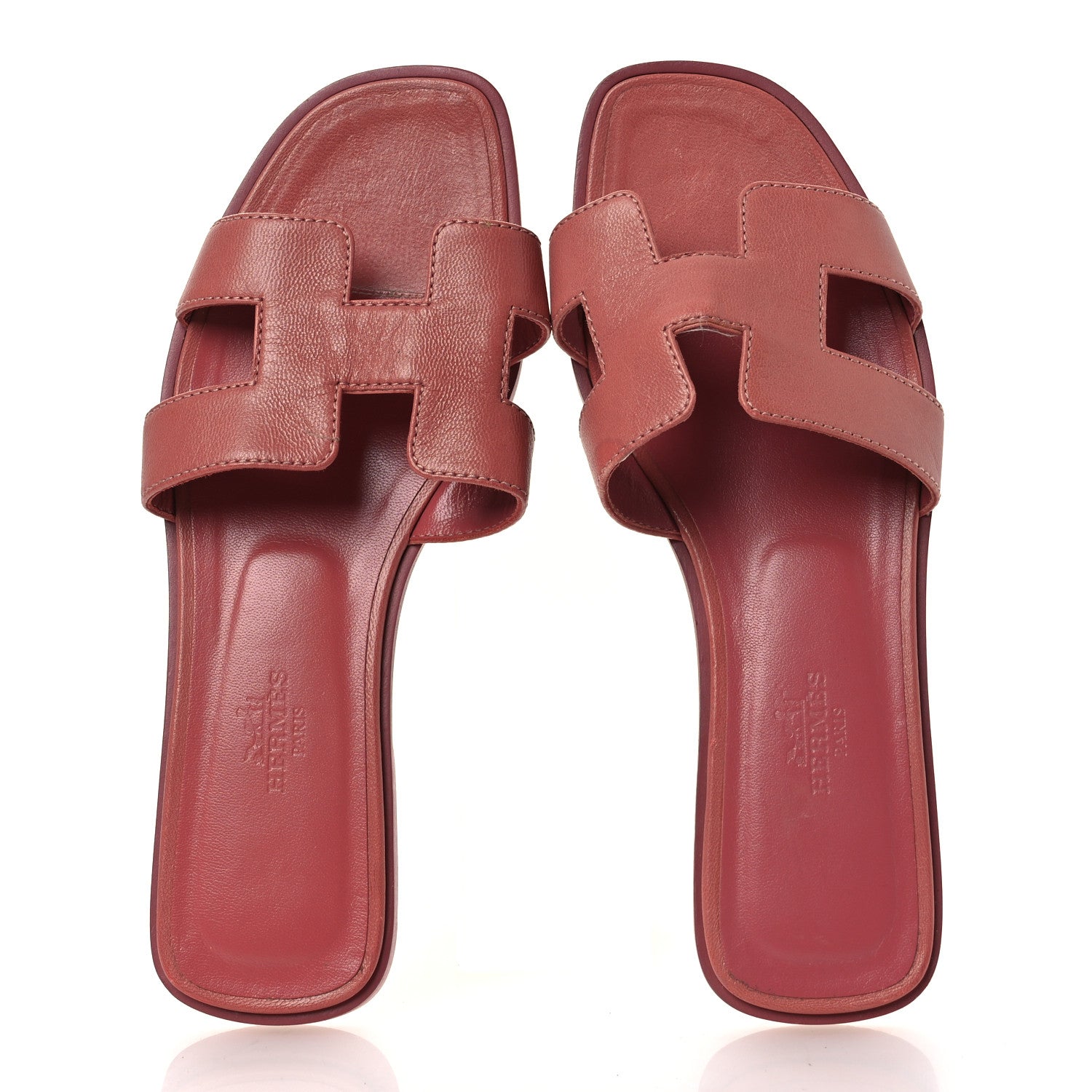 Hermes Goatskin Oran Sandals 37 Rouge Blush 2 of 13