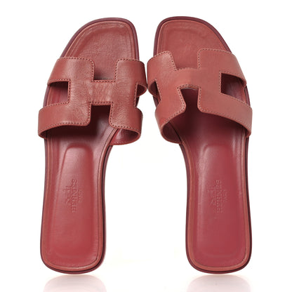 Hermes Goatskin Oran Sandals 37 Rouge Blush 2 of 13