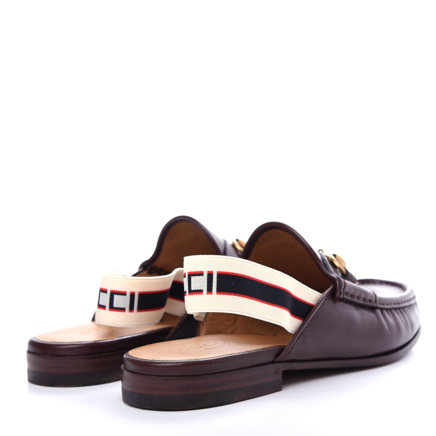 Goatskin Stripe Mens Horsebit Slingback Slippers 7 Brown