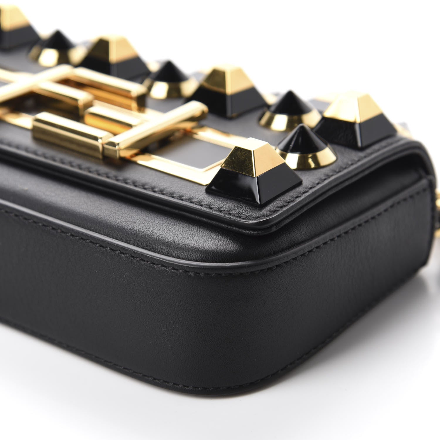Fendi Vitello Dolce Studded Mini 3Baguette Shoulder Bag Black Gold 7 of 9