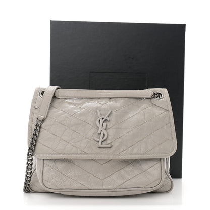 Saint Laurent Crinkled Calfskin Matelasse Monogram Medium Niki Chain Satchel Granite 14 of 14