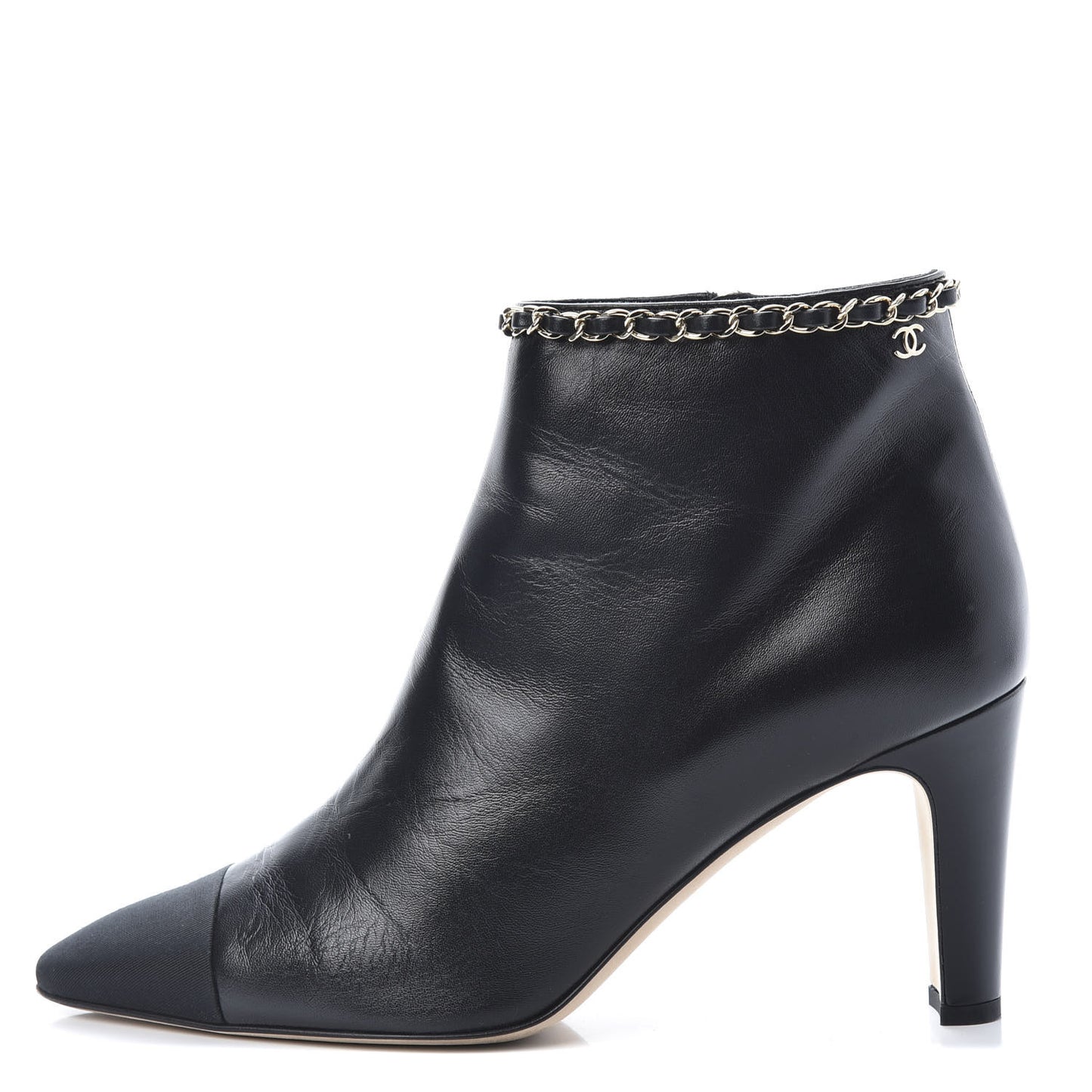 Lambskin Grosgrain CC Chain Cap Toe Short Boots 40 Black