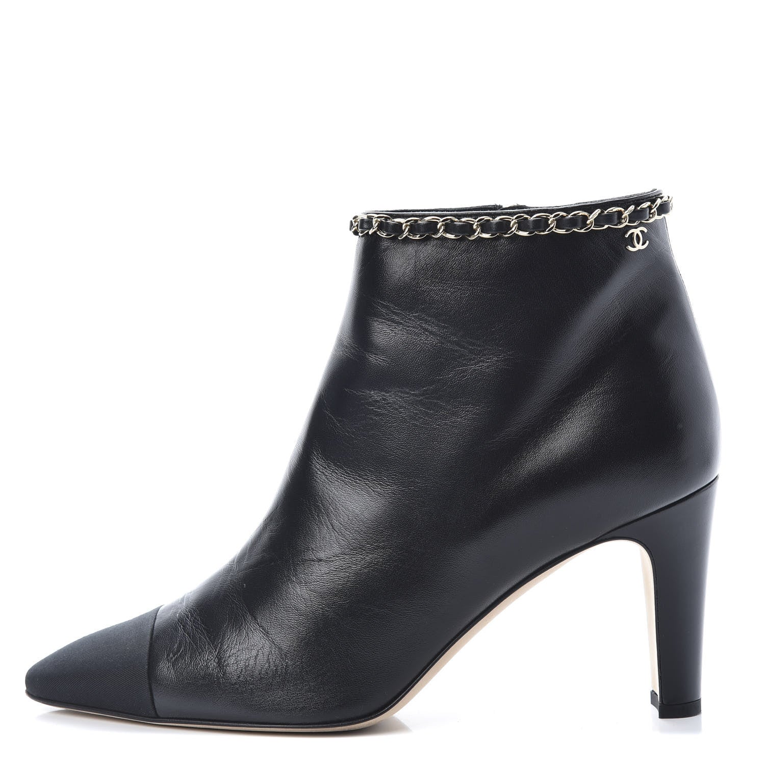 Chanel Lambskin Grosgrain CC Chain Cap Toe Short Boots 40 Black 1 of 10