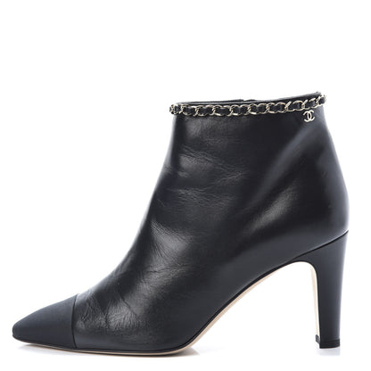 Chanel Lambskin Grosgrain CC Chain Cap Toe Short Boots 40 Black 1 of 10