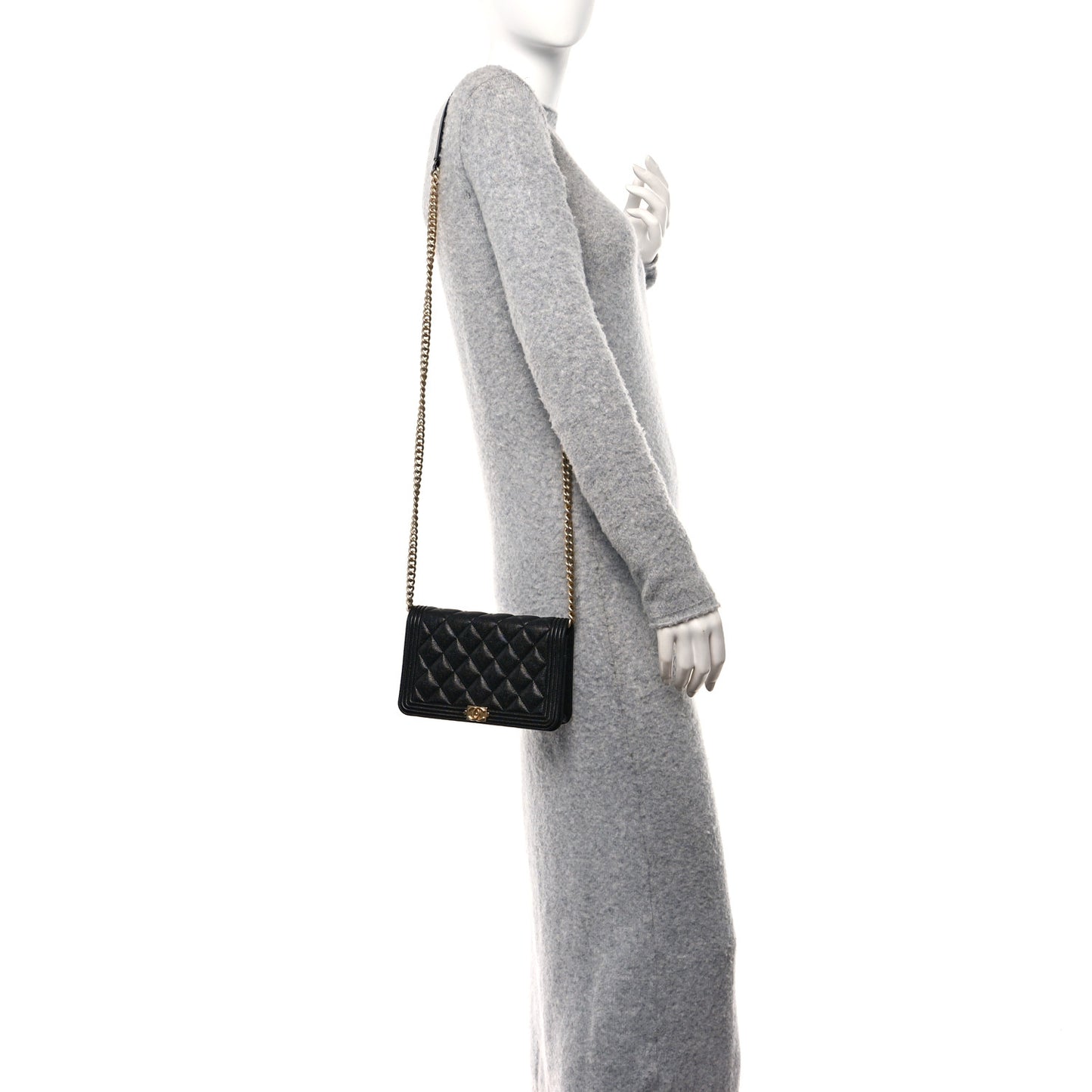 Caviar Quilted Boy Wallet On Chain WOC Black