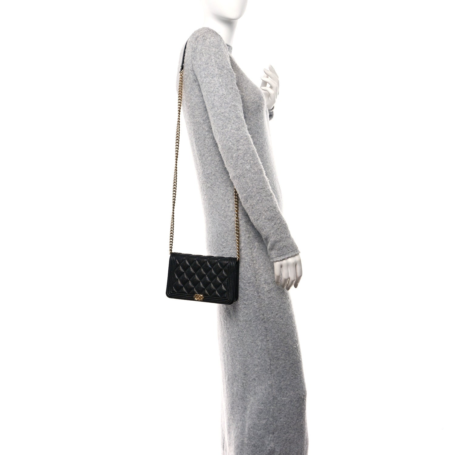Chanel Caviar Quilted Boy Wallet On Chain WOC Black 2 of 12