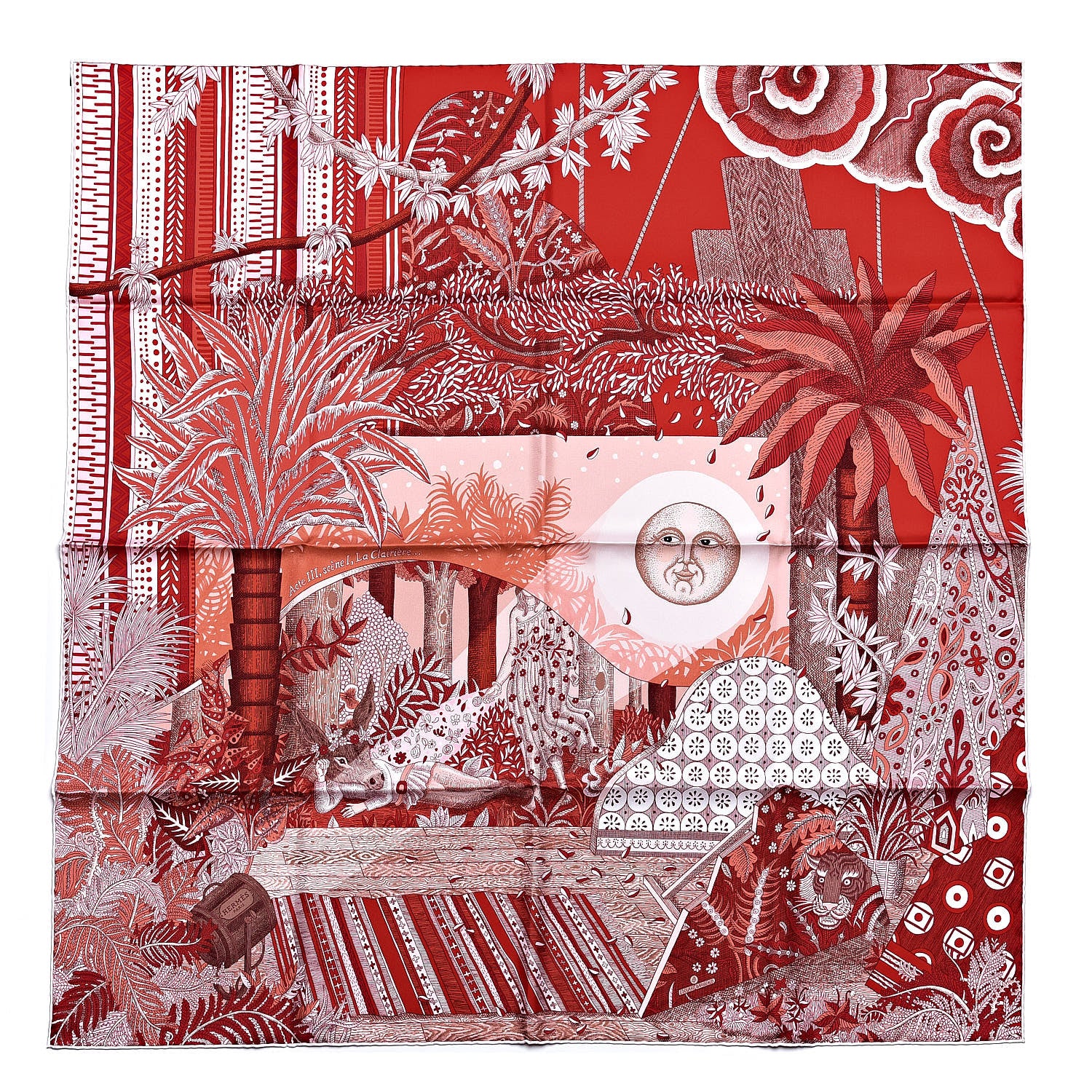 Hermes Silk Acte III Scene I La Clairiere Scarf 90 Rouge Rose Blanc 1 of 5