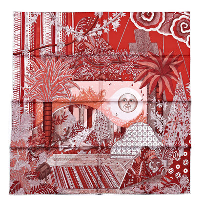 Hermes Silk Acte III Scene I La Clairiere Scarf 90 Rouge Rose Blanc 1 of 5