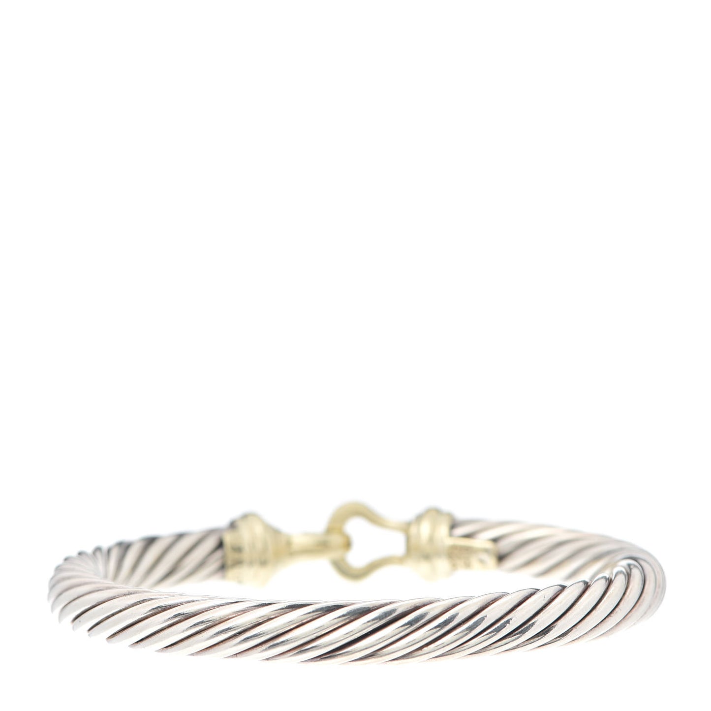 Sterling Silver 14K Yellow Gold 7mm Cable Classic Buckle Bracelet