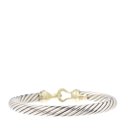 David Yurman Sterling Silver 14K Yellow Gold 7mm Cable Classic Buckle Bracelet 3 of 5