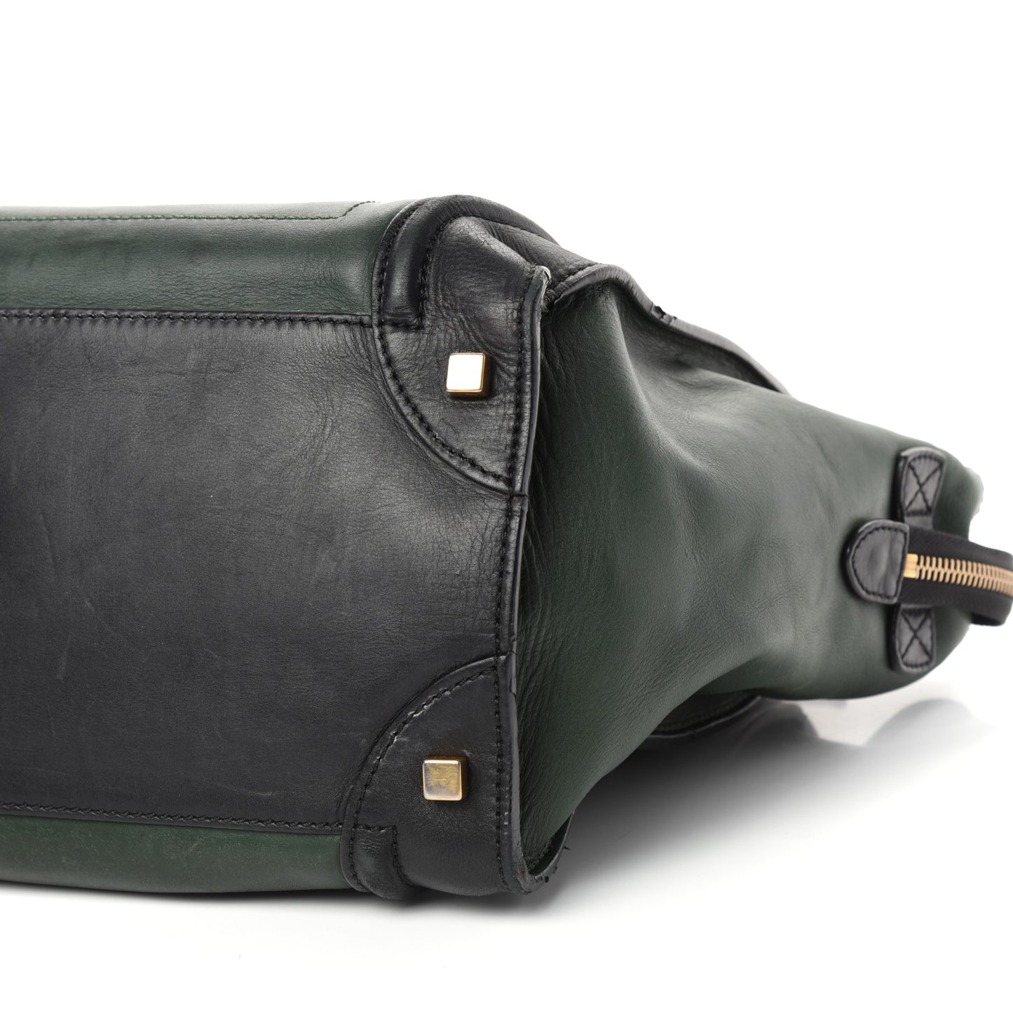 Satin Calfskin Mini Bi-Color Luggage Bottle Green Black