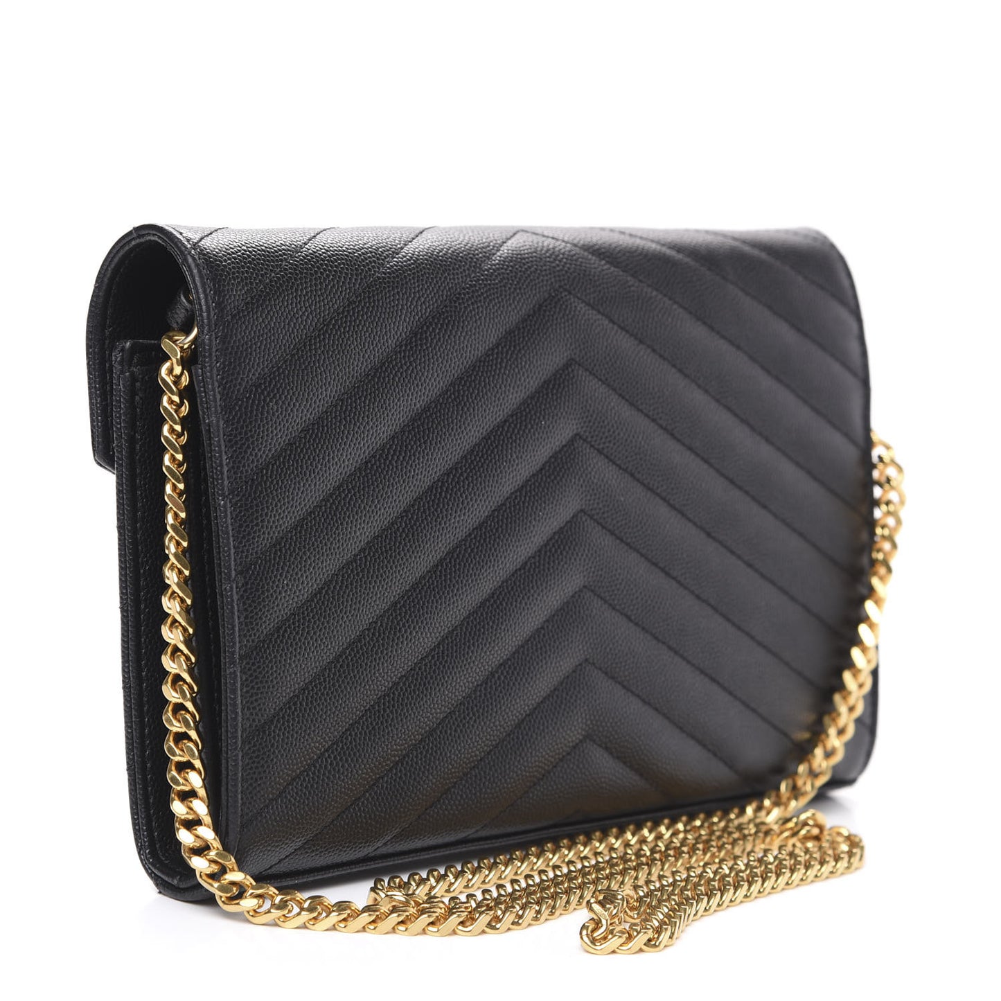 Grain De Poudre Matelasse Chevron Monogram Chain Wallet Black