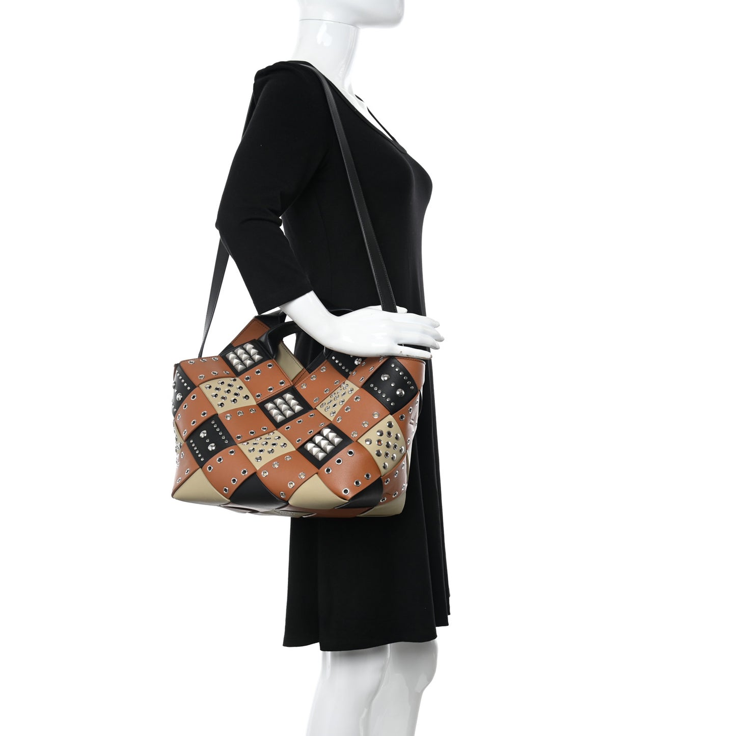 Calfskin Woven Studded Basket Surplus Bag Multicolor