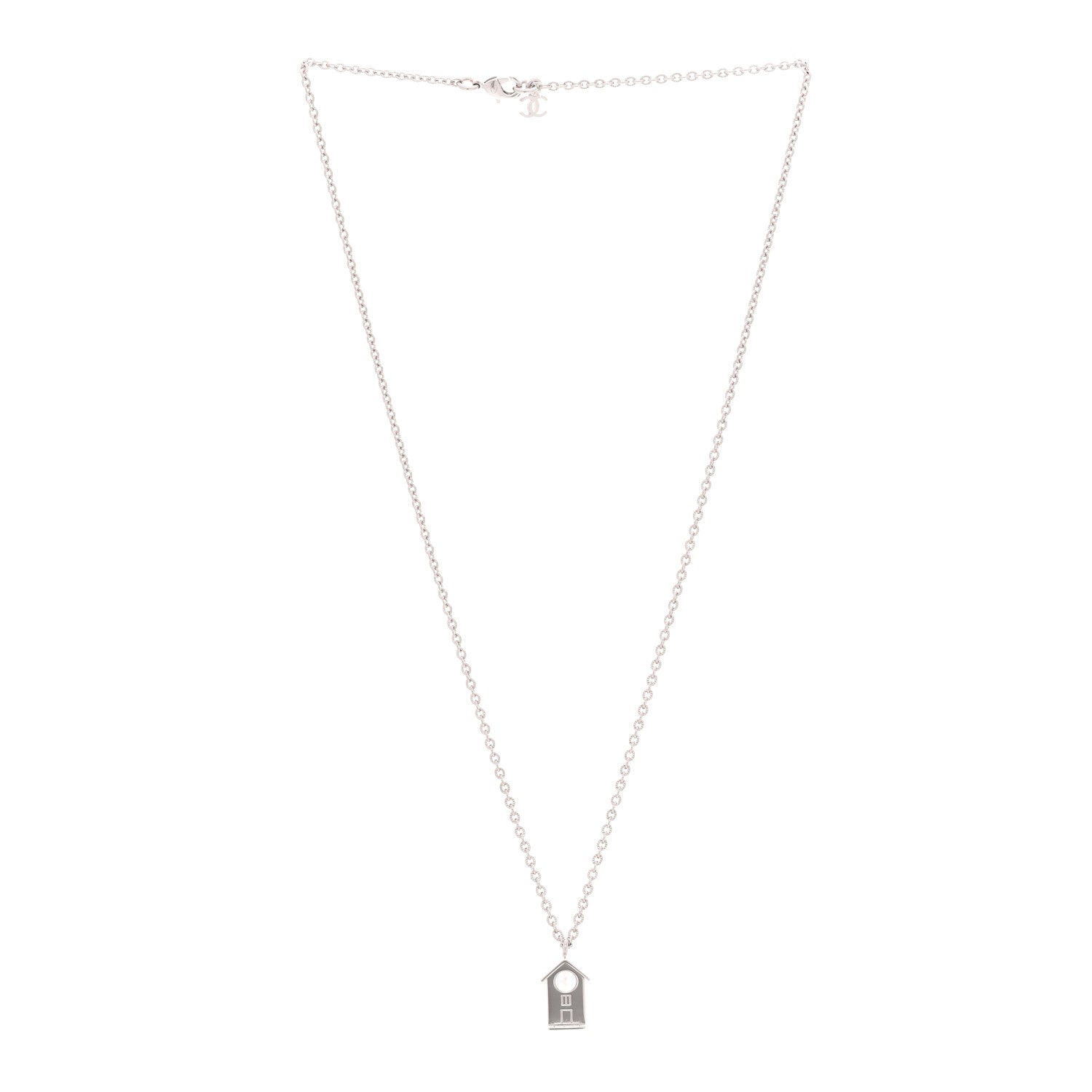 Chanel Metal Bird House Lanyard Necklace Silver 3 of 6