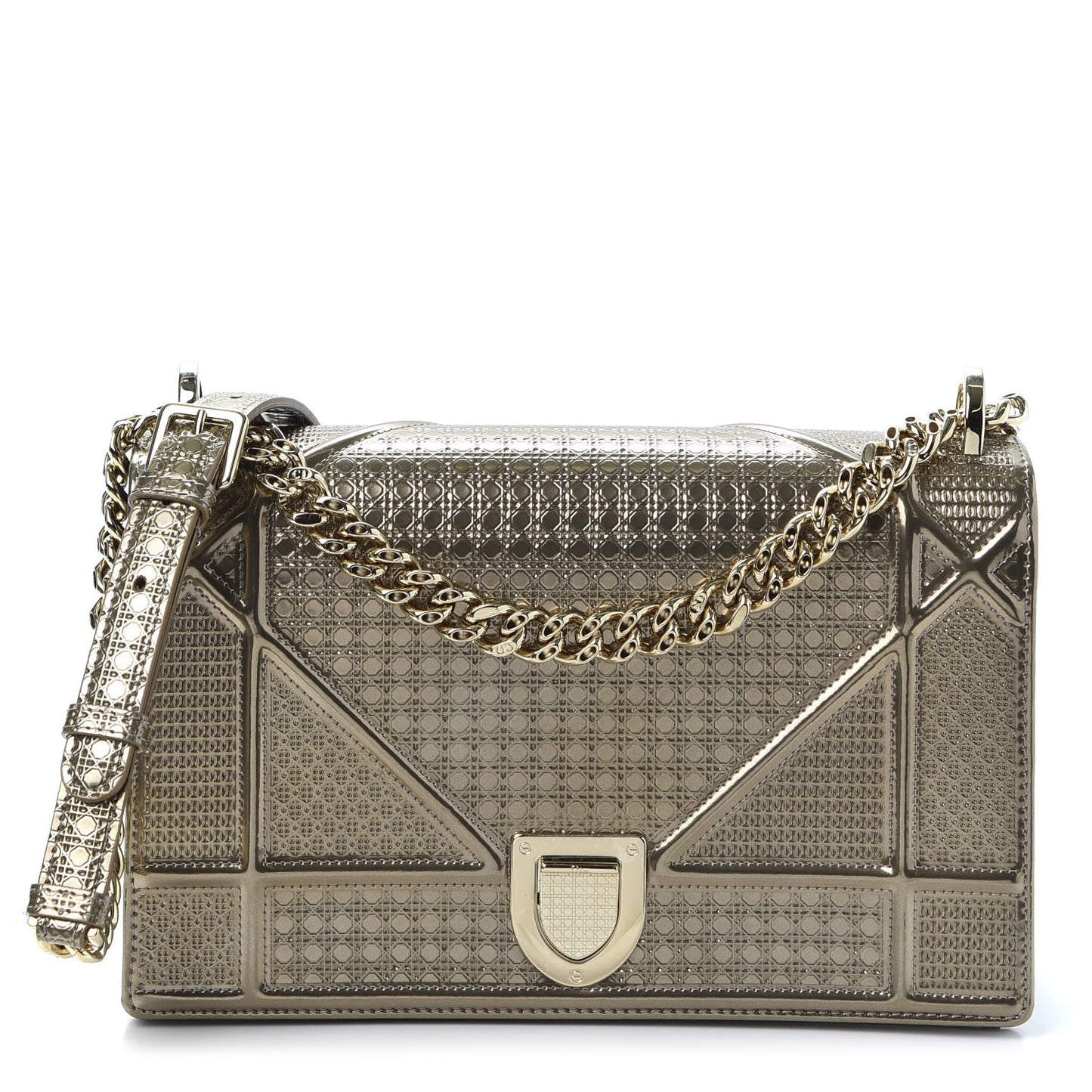 Metallic Patent Micro-Cannage Medium Diorama Flap Bag Gold